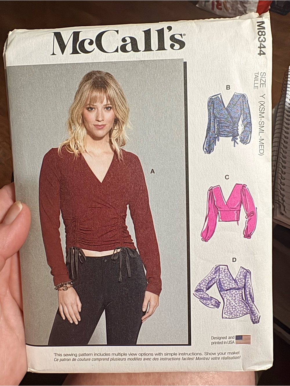 BN UNCUT McCall's 8344 Y SEWING PATTERNS TOP BLOUSE